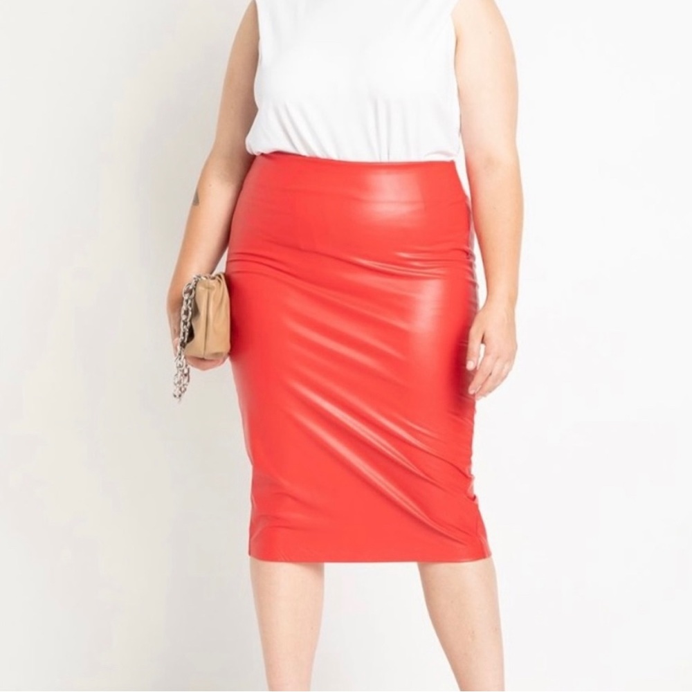 ELOQUII Red Vegan Leather Column, Pencil, Slim  fit skirt size 20